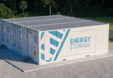 Concept of energy storage unit consisting of multiple conected containers with batteries. 3d rednering.
